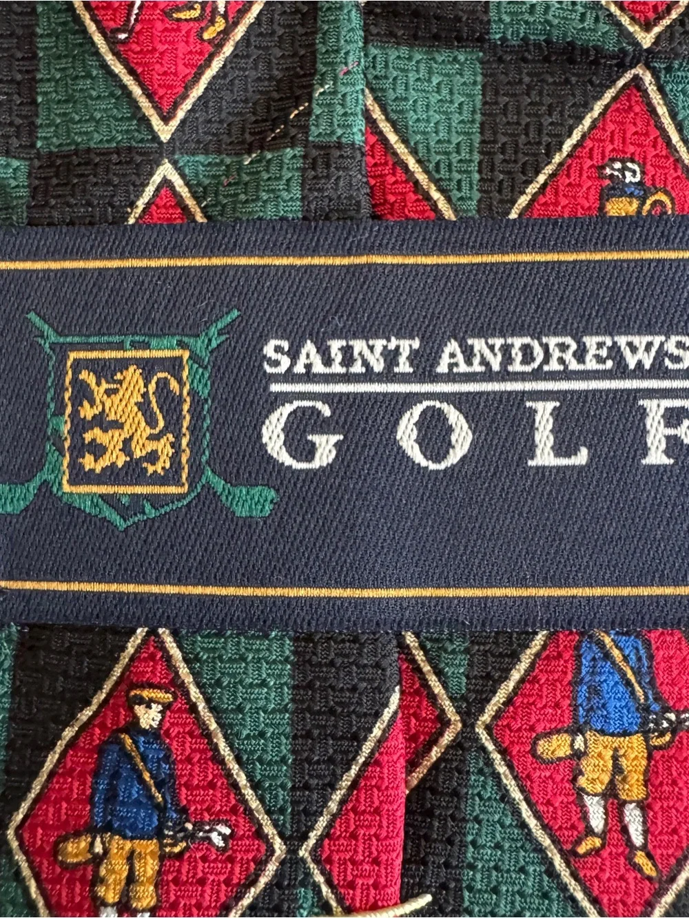 Vintage St Andrews Golf Silk Tie Golfer Caddy Golf Bag Novelty 100% Silk 57.75”